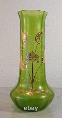 Old Vase Glass Art Nouveau Golden Leaves Harrach Bohemia 520g