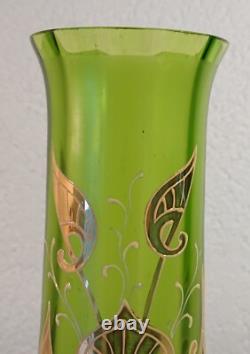 Old Vase Glass Art Nouveau Golden Leaves Harrach Bohemia 520g