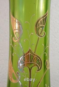 Old Vase Glass Art Nouveau Golden Leaves Harrach Bohemia 520g