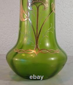Old Vase Glass Art Nouveau Golden Leaves Harrach Bohemia 520g