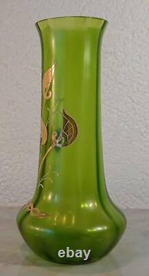 Old Vase Glass Art Nouveau Golden Leaves Harrach Bohemia 520g