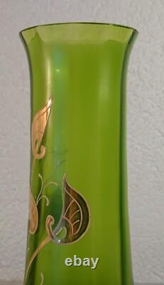 Old Vase Glass Art Nouveau Golden Leaves Harrach Bohemia 520g