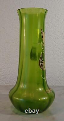 Old Vase Glass Art Nouveau Golden Leaves Harrach Bohemia 520g