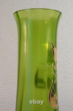 Old Vase Glass Art Nouveau Golden Leaves Harrach Bohemia 520g