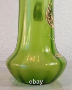 Old Vase Glass Art Nouveau Golden Leaves Harrach Bohemia 520g