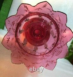 Old Victorian Gothic Cranberry Glass HP Enamel Mantle Lustre Prisms 12 Girandal