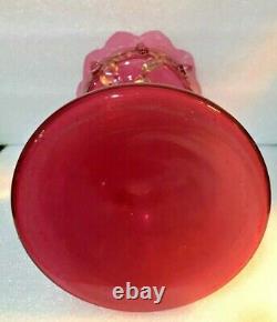 Old Victorian Gothic Cranberry Glass HP Enamel Mantle Lustre Prisms 12 Girandal