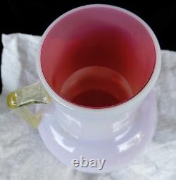 Opal Cranberry Art Glass Pitcher/Vase Amber Handle Antique 1880's