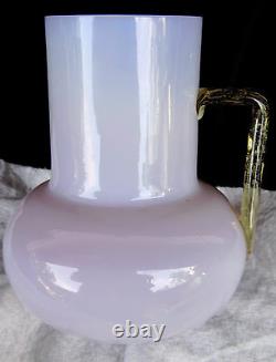 Opal Cranberry Art Glass Pitcher/Vase Amber Handle Antique 1880's