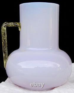 Opal Cranberry Art Glass Pitcher/Vase Amber Handle Antique 1880's