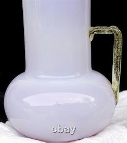 Opal Cranberry Art Glass Pitcher/Vase Amber Handle Antique 1880's