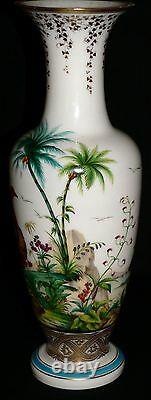 Opaline glass VASE, Baccarat, Jean-Francois Robert, c1850, Ostrich, Ibis, 17.5t