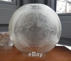 Original Victorian Art Nouveau Glass Oil Lamp Shade Floral Duplex 4 Acid Etched
