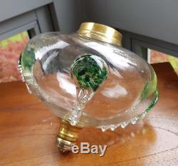 Original Victorian Tadpole Art Glass Green Oil Lamp Font Stuart 39mm collar Good