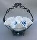 Ornate Antique Victorian Silver Plate & Decorated Art Glass Brides Basket
