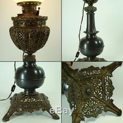 Ornate Victorian Banquet Lamp with Cased Art Glass Shade -1880's, 100% original