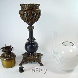 Ornate Victorian Banquet Lamp with Cased Art Glass Shade -1880's, 100% original