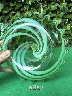 Outstanding Vintage Art Glass Candy Cane Green Epergne 17 Tall Rare