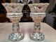 Pair Antique Victorian Bohemian Cut Art Glass Mantle Lusters Roses Lovely