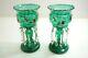 Pair Of Antique Victorian Emerald Green Glass Lustres With Prisms Bohemian Czech