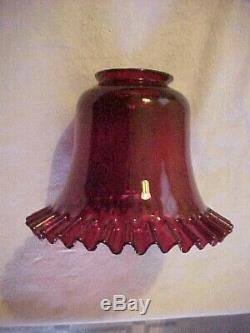 PAIR Victorian Cranberry Art Glass Electric Lamp Light Fixture Shade 2-1/4