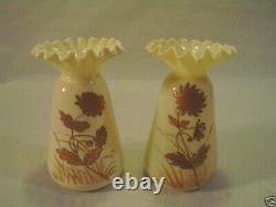 PAIR WEBB OPAL ART GLASS 5.25 VASES, GILT DECORATION, c. 1900