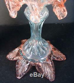 PAIR of 1890 Victorian Czech Art Glass Nautilus Cabinet Vases Applied Rigaree