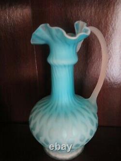 PAIRPOINT vintage antique art glass pitcher blue teal white 10.25 SATIN EWER