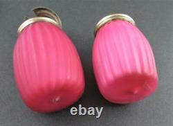 PINK cased RIBBED Satin Art GLASS antique CONDIMENT Set WB&Co Sheffield A1