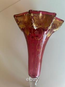 PR Antique Cranberry Bohemian MOSER FLUTED ART GLASS VASES Gold encrusted PR Antique Cranberry Bohemian MOSER FLUTED ART GLASS VASES Gold encrusted