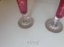 PR Antique Cranberry Bohemian MOSER FLUTED ART GLASS VASES Gold encrusted PR Antique Cranberry Bohemian MOSER FLUTED ART GLASS VASES Gold encrusted