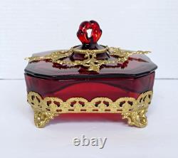 Paden City Glass Dish With Lid Ormolu Crows Foot Amberina Victorian Art Deco