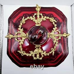 Paden City Glass Dish With Lid Ormolu Crows Foot Amberina Victorian Art Deco