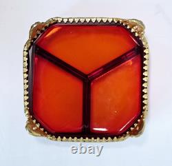 Paden City Glass Dish With Lid Ormolu Crows Foot Amberina Victorian Art Deco