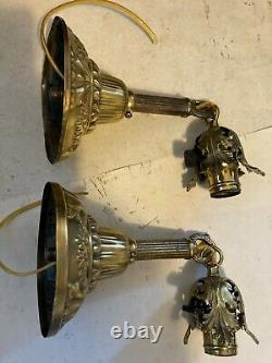 Pair 2 Old Art Craft Deco Victorian Brass Sconces Pendant Hanging Light Fixture