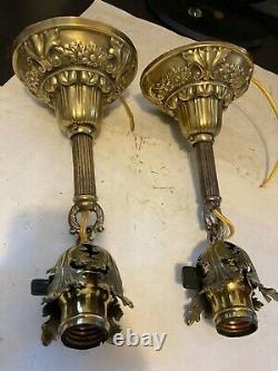 Pair 2 Old Art Craft Deco Victorian Brass Sconces Pendant Hanging Light Fixture