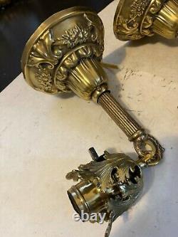 Pair 2 Old Art Craft Deco Victorian Brass Sconces Pendant Hanging Light Fixture