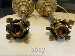 Pair 2 Old Art Craft Deco Victorian Brass Sconces Pendant Hanging Light Fixture