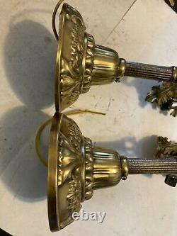 Pair 2 Old Art Craft Deco Victorian Brass Sconces Pendant Hanging Light Fixture