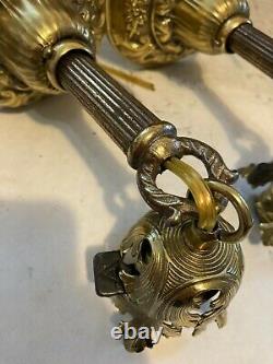 Pair 2 Old Art Craft Deco Victorian Brass Sconces Pendant Hanging Light Fixture