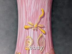 Pair Antique 19thC Victorian Pink Cased Spatter Glass Vases Enameled Dragonfly Pair Antique 19thC Victorian Pink Cased Spatter Glass Vases Enameled Dragonfly