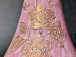 Pair Antique 19thC Victorian Pink Cased Spatter Glass Vases Enameled Dragonfly Pair Antique 19thC Victorian Pink Cased Spatter Glass Vases Enameled Dragonfly