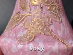 Pair Antique 19thC Victorian Pink Cased Spatter Glass Vases Enameled Dragonfly Pair Antique 19thC Victorian Pink Cased Spatter Glass Vases Enameled Dragonfly