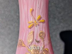 Pair Antique 19thC Victorian Pink Cased Spatter Glass Vases Enameled Dragonfly Pair Antique 19thC Victorian Pink Cased Spatter Glass Vases Enameled Dragonfly
