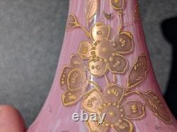 Pair Antique 19thC Victorian Pink Cased Spatter Glass Vases Enameled Dragonfly Pair Antique 19thC Victorian Pink Cased Spatter Glass Vases Enameled Dragonfly