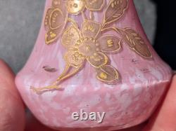 Pair Antique 19thC Victorian Pink Cased Spatter Glass Vases Enameled Dragonfly Pair Antique 19thC Victorian Pink Cased Spatter Glass Vases Enameled Dragonfly