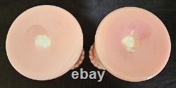 Pair Antique Bristol Pink Opaline Glass Vase Hand Blown Hand Painted Flowers