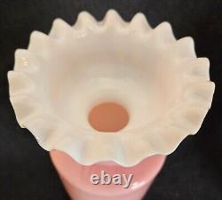 Pair Antique Bristol Pink Opaline Glass Vase Hand Blown Hand Painted Flowers