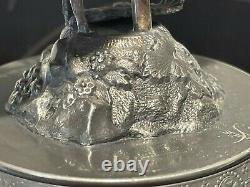 Pair Antique Smith Bros Ring Vase Cabin Scene Art Glass Simpson Hall Heron Stand