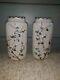 Pair Antique Victorian Art Glass Enameled Vases Cherry Blossom